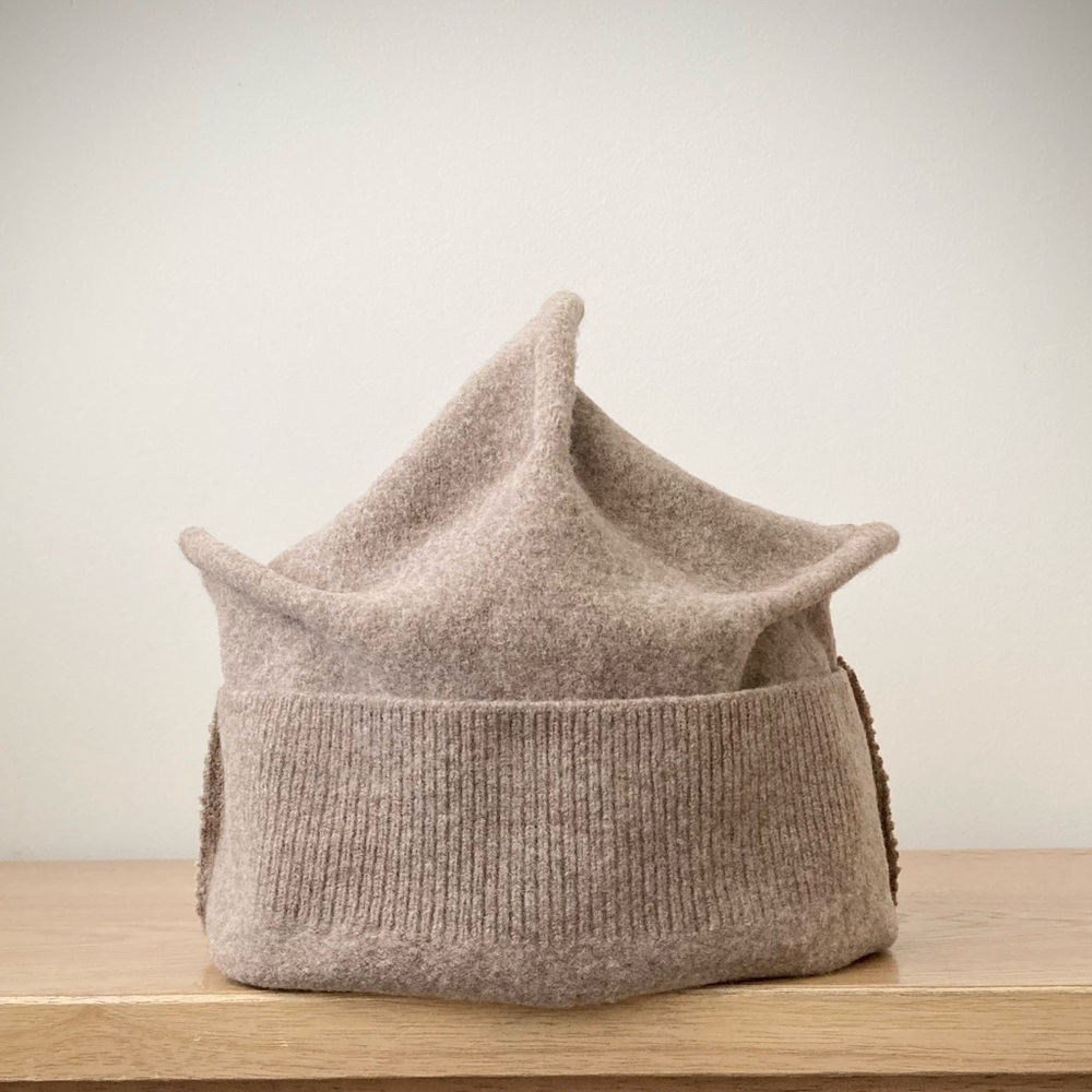 joodito origami crown 100% wool sweater hat bucket cloche beanie cap beige tan
